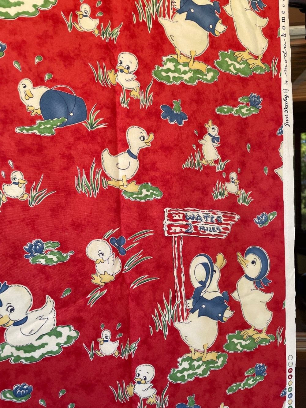 vintage cotton fabric  "Just Ducky" Red Ducks Fabric - Moda Home